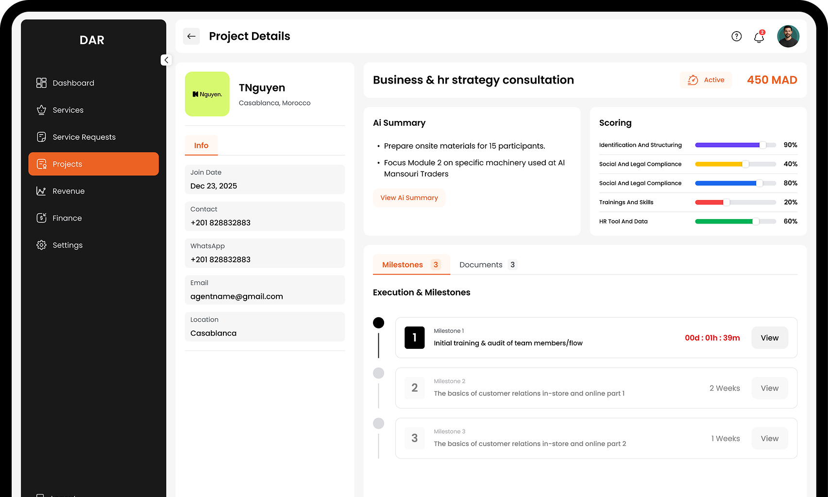 Service provider dashboard